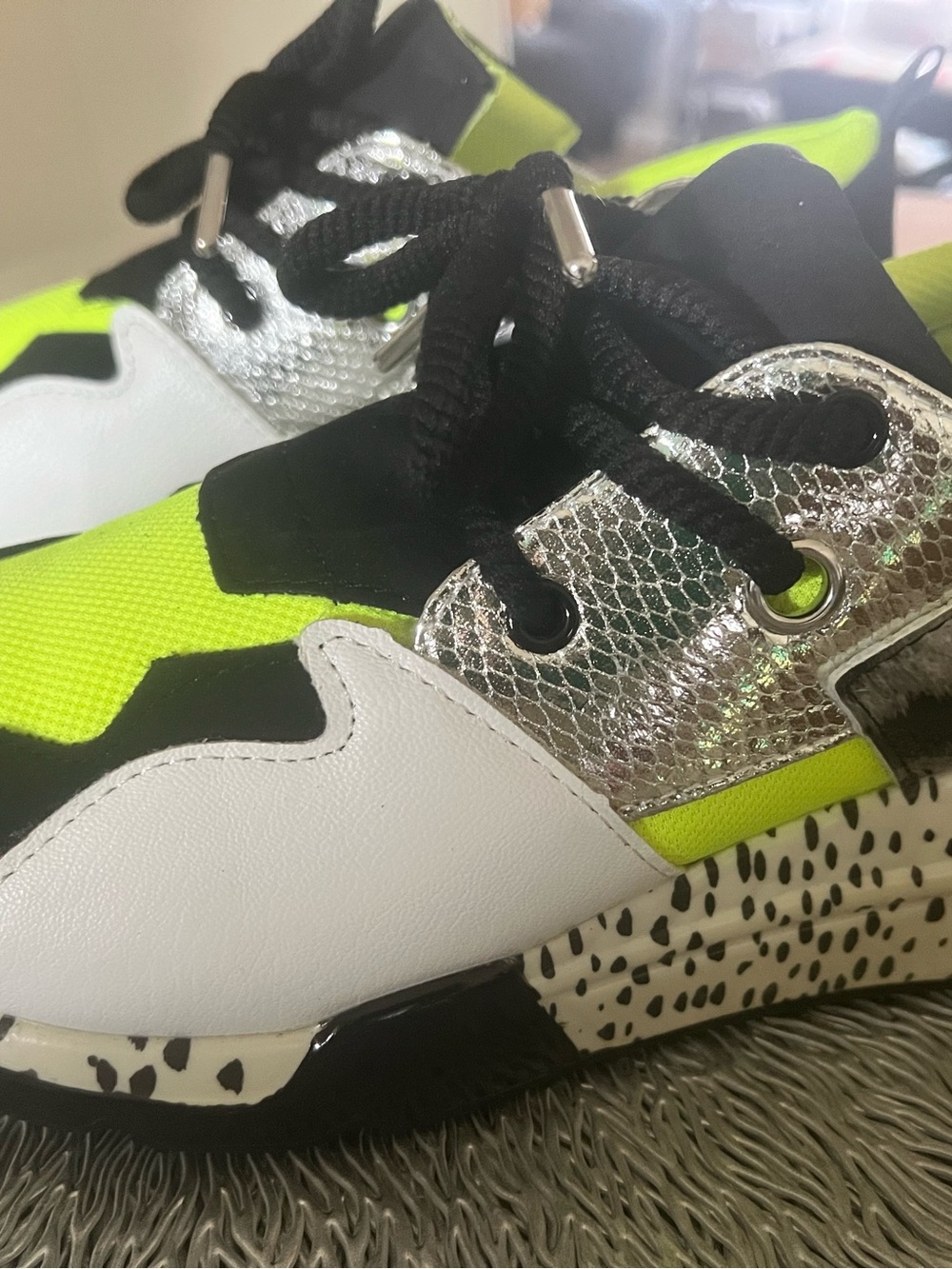 Steve Madden Neon Lime, Silver & Black Women's Fashion Sneakers